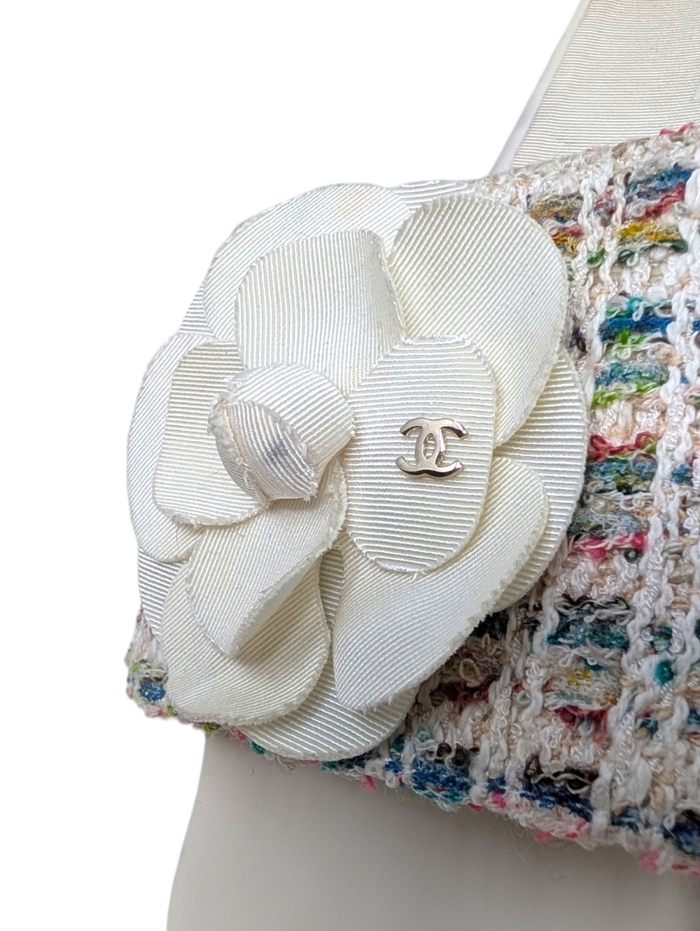 Chanel Camellia Tweed CC Logo Slide Rainbow White Rubber Pool Sandal 38 | 7.5 - Picture 7 of 13